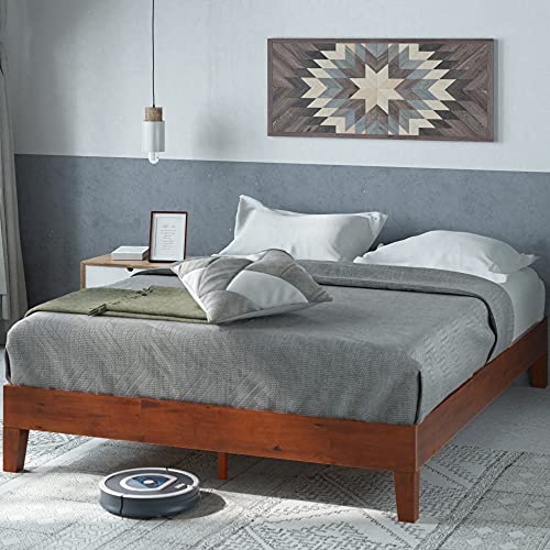 ZINUS Wen Deluxe Cherry Wood Platform Bed Frame - Sturdy, Stylish, No Box Spring Needed - WoodArtSupply