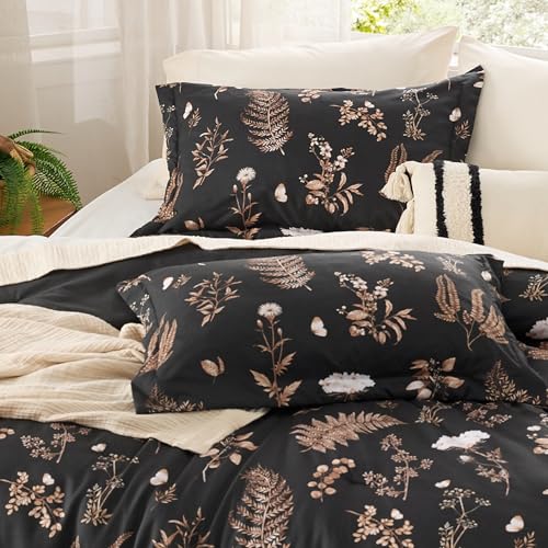 Bedsure Comforter Set Twin/Twin XL Size - Cute Floral Comforter, Black Bedding Comforter Sets, 1 Soft Reversible Botanical Flowers Comforter and 1 Pillow Sham Bedsure