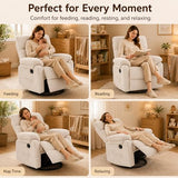 Beige Rocking Chair Nursery Recliners, Small Recliner Rocking Chair for Small Spaces, Manual Swivel Glider Recliner for Living Room Bedroom Office, Corduroy，Adjustable Backrest & Footrest (Beige)