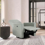 évolur Harlow Upholstered Power Glider Recliner with USB Charging – Rocking & 275° Swivel with Smooth Glide – Greenguard Gold & FSC Certified – Modern Nursery and Living Room Chair in Light Grey