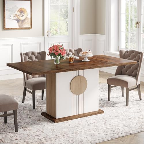 Tribesigns 55" Rectangular Dining Table for 4 to 6 People, Farmhouse Wood Dinner Table for Kitchen, Dining Room & Living Room, Oak Brown & White Tribesigns