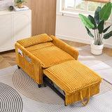 Majnesvon Modern Corduroy Fabric Sofa Bed Futon, 3 in 1 Convertible Pullout Bed Sleeper Couches with 3 Reclining Backrests, Small Sofa Chair Bed for Living Room Bedroom (Yellow) Majnesvon