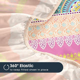 Wake In Cloud - Boho Bed Sheets, 4-Piece Sheet Set, Bohemian Chic Medallion Colorful Hippie Aesthetic Bedding, Deep Pocket, Orange Green, Queen Size Wake In Cloud