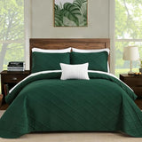 Yiran Quilts King Size, Emerald Green Spring Summer Bedspread Bedding Set, 3 Pieces Diamond Pattern Thin Lightweight Coverlet with 2 Pillow Shams for All Season 106x96 Inch