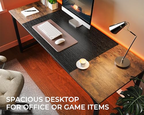 Huuger Computer Desk, 70 Inch Office Desk, Gaming Desk with Storage, Writing Desk Work Desk for Home Office, Study, Long Simple Desk, Large Legroom, Metal Frame, Rustic Brown and Black - WoodArtSupply