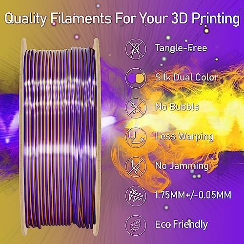 Mchyi 1.75mm 2 Colors in 1 Silk Gold Purple PLA 3D Printer Filament, 1KG Bicolor Dichromatic Double Colors 3D Printing Filament, Dual Color Co-Extrusion 3D Filament, Silk PLA 2 in 1 Gold/Purp - WoodArtSupply