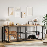Garvee 87 in Extra Large Double Dog Crate Furniture with Divider, Heavy Duty Indoor Double Dog Cage with 3 Doors, XXL Wooden Pet House TV Stand for 2 Pets, Black+Brown Garvee