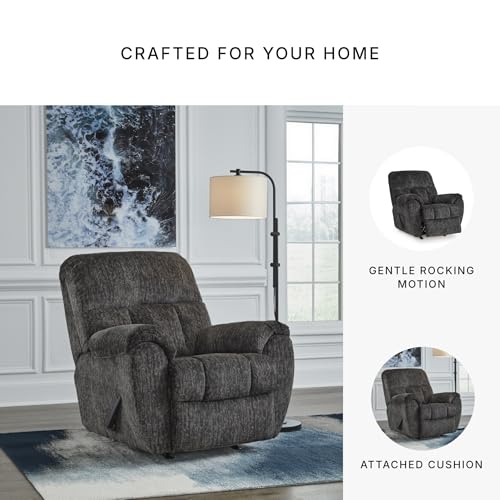 Signature Design by Ashley Rampant Casual Manual Rocker Recliner with Pillow-Top Arms, Gray Signature Design by Ashley