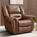 CANMOV Rocker Recliner Chair, Leather Recliner Chair with Overstuffed Backrest and Armrests, Manual Single Sofa for Living Room,Bedroom, Nut Brown
