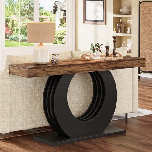 Tribesigns 63-Inch Console Sofa Table, Rustic Industrial Farmhouse Entryway Table, Narrow Long Couch Console Behind Sofa with Black Circle Base for Living Room Hallway, Rustic Brown Tribesigns