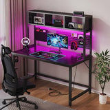DLisiting Black Gaming Desk with Hutch and Pegboard - 47 Inch Gaming Desk with Shelves Storage Power Outlets, Computer Teen Work Study Writing Desks for Bedroom Home Office DLisiting