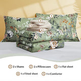 CASAAGUSTO Queen Comforter Set, 7 PCS Green Butterfly Floral Comforter Set with Flowers Leaves Pattern, Soft Seersucker Design All Season Queen Size Bedding Set(90"X90") CASAAGUSTO