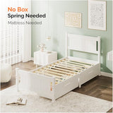 VINGLI Solid Wood Twin Size Bed Frame with Headboard and 2 Storage Drawers,Enhanced Support Single Bed Frame,SModern Minimalist Panel Platform Bed for Kids,Teens, Adults,Guests,Sleigh Bed,White. VINGLI