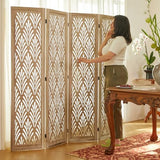 5.6Ft Room Divider Folding Wood Simple Carved Partition Screen for Home Office Garden - 4 Panels (Natural) Svimi
