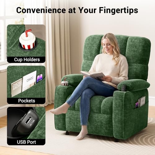 AMADA HOMEFURNISHING Power Recliner Chair for Adults, Infinite Adjustable Chenille Electric Recliner with Cup Holder, Remote, USB Port, Side Pockets & Thick Seat Cushion, for Living Room & Bedroom