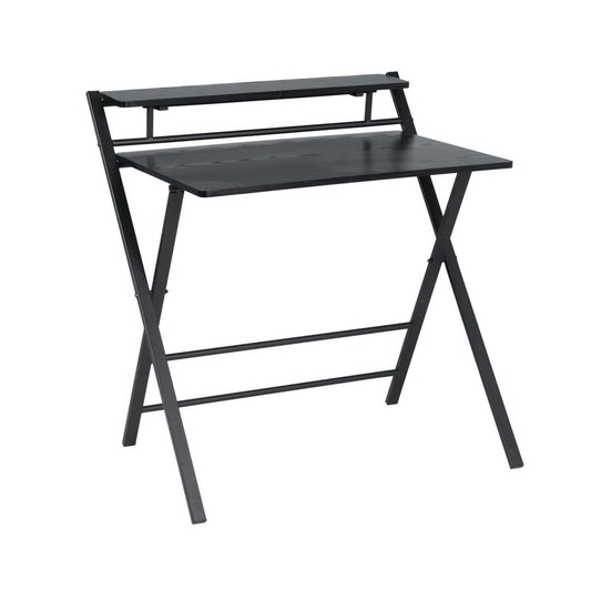 FurnitureR 32.1'' Folding Desk, 2 Tier Foldable Writing Table Assembled Saves Space for Home Office Study, Metal Frames/Wood Top Laptop Table Computer Desk, Black - WoodArtSupply