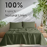 SONORO KATE 100% French Pure Linen Queen Size Sheets, Breathable and Durable, 16 Inch Deep Pocket - 4 Piece (Olive Green) SONORO KATE