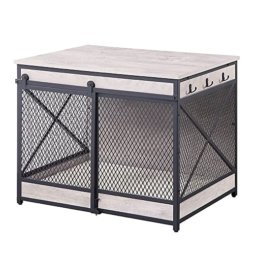 unipaws Furniture Style Sliding Door Dog Crate for Medium Dogs, Indoor Aesthetic Puppy Kennel, Modern Decorative Wood Wire Pet House Dog Cage, Pretty Cute End Side Table Nightstand, Grey