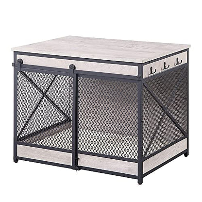 unipaws Furniture Style Sliding Door Dog Crate for Medium Dogs, Indoor Aesthetic Puppy Kennel, Modern Decorative Wood Wire Pet House Dog Cage, Pretty Cute End Side Table Nightstand, Grey - WoodArtSupply