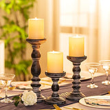 Wooden Candle Holders for Pillar Candles - Tall Rustic Candle Holder (Set of 3), Large Farmhouse Candle Holders Candle Stand, Pillar Candle Holder Set for Table Centerpiece, Fireplace, Home, Black Inweder
