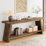 Condemo 70.9" Extra Long Entryway Table, Farmhouse Wood Console Table with Storage, 2-Tier Narrow Sofa Table Behind Couch for Living Room, Hallway, Entrance, Foyer, Rustic Brown Condemo
