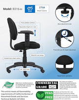Boss Office Products B316-BK Perfect Posture Delux Fabric Task Chair with Adjustable Arms in Black, Low-Back Boss Office Products