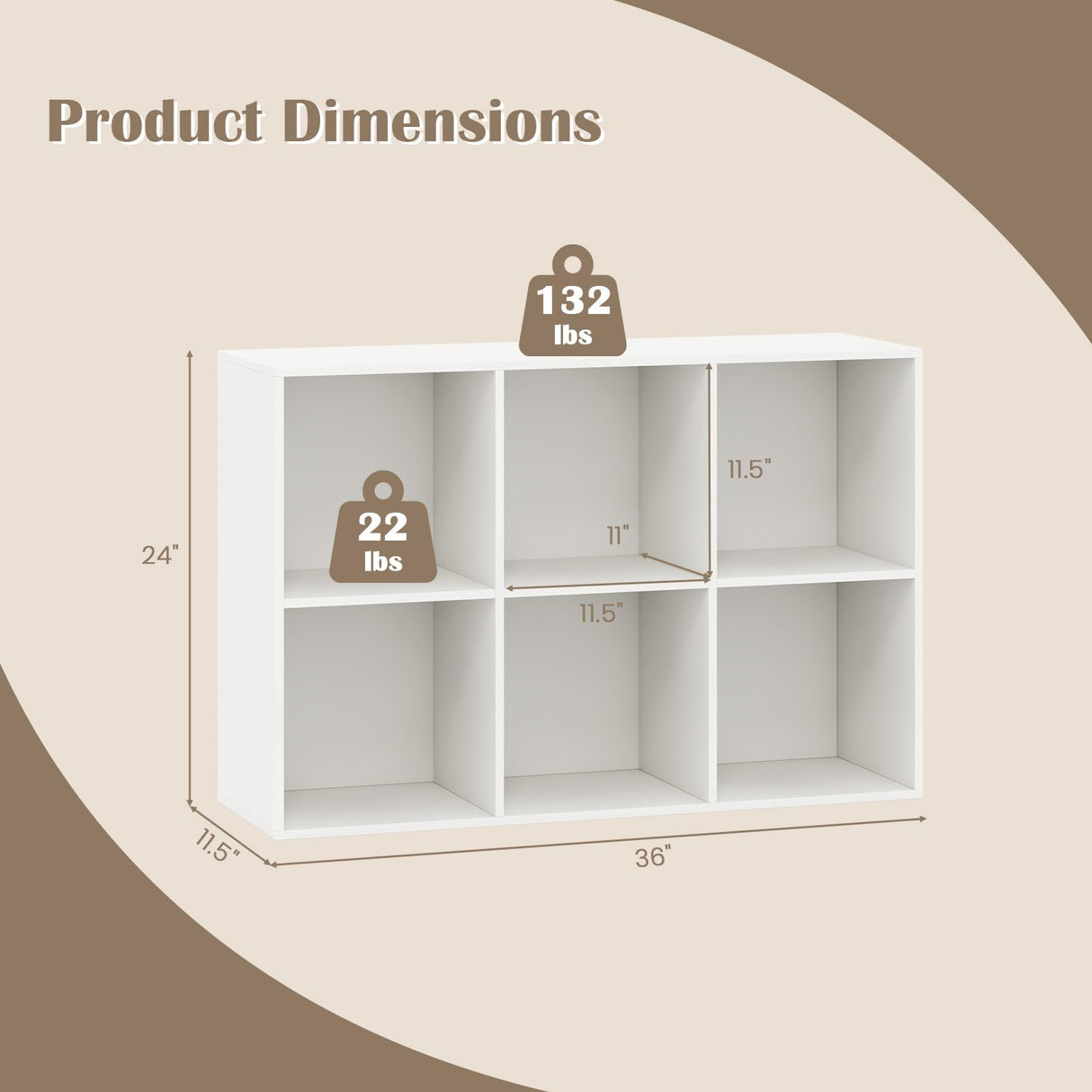 Tangkula 6-Cube Bookcase, Large Floor Standing Horizontal Bookshelf with 6 Open Shelves & 2 Anti-Tipping Kits, Home Office Wooden Storage Book Shelf for Living Room, Study (White, 6-Cube) Tangkula