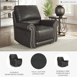 Signature Design by Ashley Chatterton Classic Faux Leather Manual Rocker Swivel Glider Recliner with Nailhead Trim, Black Signature Design by Ashley