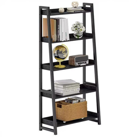 IRONCK Industrial Bookshelf 5-Tier 31.5 in Wide, Bookcase Ladder Shelf, Storage Shelves Rack Shelf Unit, Accent Furniture Metal Frame, Home Office Furniture for Bathroom, Living Room IRONCK