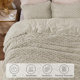 BEDELITE Fluffy King Size Comforter Set - Linen Fleece Soft Comforter for King Size Bed, Luxury Warm Bedding Set for Winter, Fuzzy Bed Set 3 Pieces (1 Comforter, 2 Pillowcases) BEDELITE