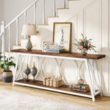 Tribesigns 70.9 inch Extra Long Console Table, Industrial Sofa Table Behind Couch with 2 Tier Storage Shelf, Narrow Entryway Hallway Accent Table for Living Room, White & Brown Tribesigns