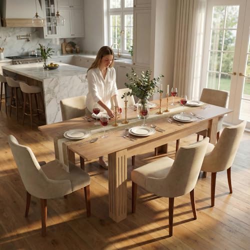 Extendable Dining Table, 54-85 Inch Expandable Table for 4-10 People, Modern Rectangular Dining Table, Space-Saving for Kitchen & Dining Room Ariiles