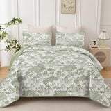 WONGS BEDDING Botanical Quilt Set King, Sage Green 3 Pieces Toile Floral Plants Printed Bedspread Bedding Set Soft Lightweight Microfiber Coverlet Set for All Season (104"x90") WONGS BEDDING