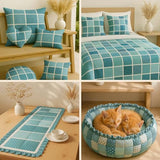 Cotton Satin Patchwork Fabric Panel – 35 Designs, 20×20 cm Squares, Single Piece 150×110 cm, Green Patchwork Quilt Fabric (Turquoise Waves Patchwork Set, 35pcs 8x8 inch) Fabricstown