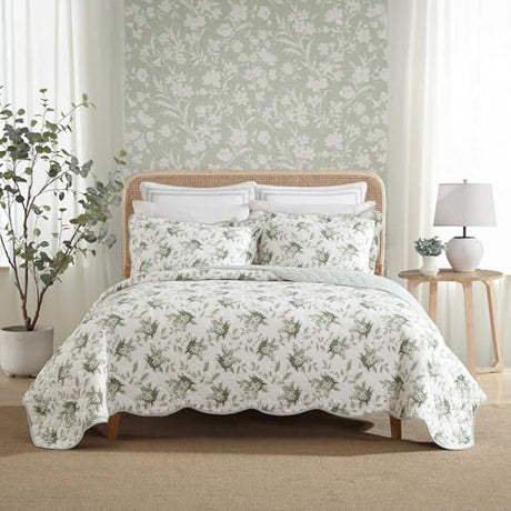 Laura Ashley - Twin Quilt Set, Elegant Lightweight Bedding with Matching Sham(s), Super Soft and Cozy Home Decor (Portland Floral Green, Twin) Laura Ashley