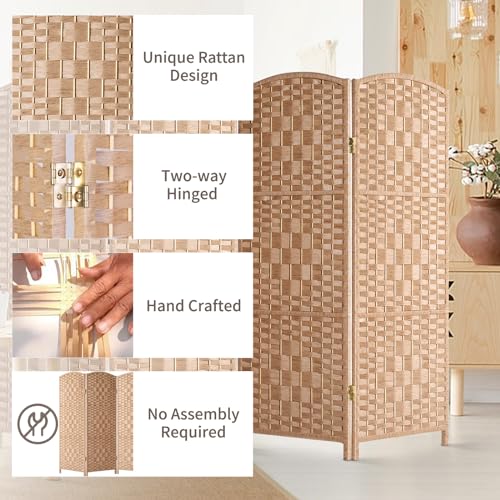 HALLYBEE Small Room Divider, Privacy Screen, Short Room Dividers and Folding Privacy Screens, Foldable Temperary Wall Partitions, 4 Panel Natural Space Separation Separator HALLYBEE