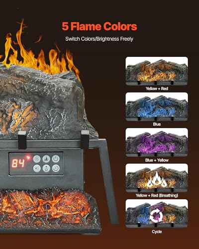 VEVOR 23 Inch Electric Fireplace Log Heater, Fireplace Insert with Crackling Sound, Remote Control, 5 Flame Brightness Levels, Thermostat, Timer, Overheat Protection, for Home Decor, Black VEVOR