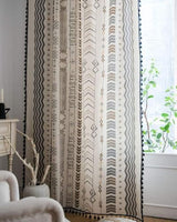 ColorBird Boho Curtains 108 Inches 2 Panels Semi-Blackout Black and White Curtains Cotton Linen Darkening Curtains with Black Tassel Rod Pocket Drapes for Living Bedroom, 59W x 108L Inch, 1 Pair ColorBird