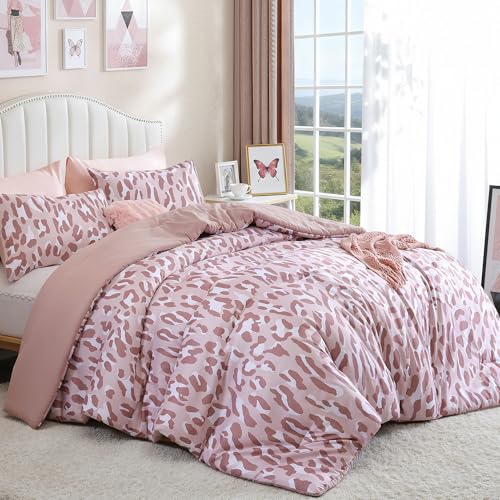JANZAA Comforter Set Queen Size Beige Leopard Print Bedding Set Chic & Stylish Animal Cheetah Print Cozy Soft 3 Pieces Bedding for Bedroom, 1 Bed Sets(90''x90'') with 2 Pillow Shams(20''x26'') JANZAA