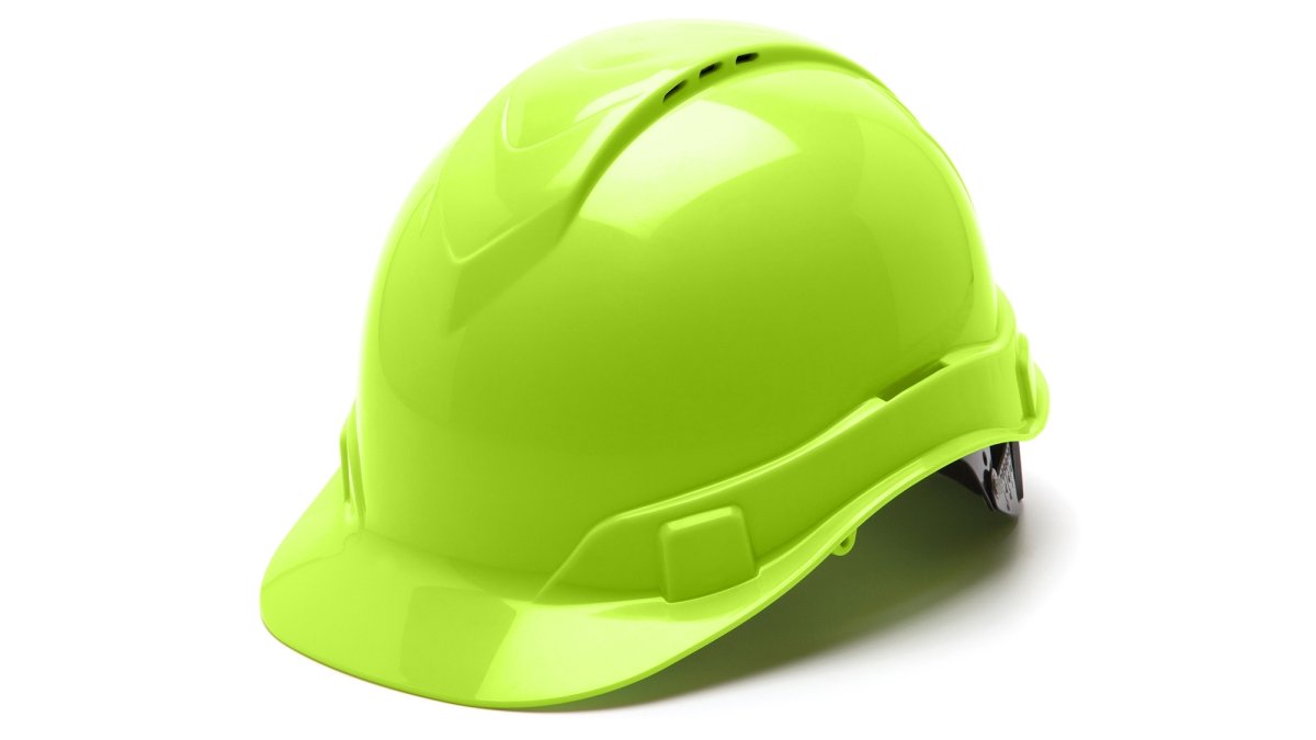 Pyramex Ridgeline Cap Style Hard Hat 4 Point Ratchet Hi-Vis Lime - WoodArtSupply