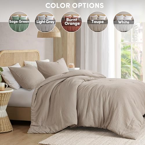 Comfort Spaces Taupe Queen Duvet Cover Set - 3 Pieces Breathable Dotted Weave Texture Duvet Sets, Modern Farmhouse Boho Duvet Cover & Sham, All Season Microfiber Queen Bed Set, Full/Queen Comfort Spaces