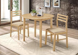 CARTESIAN 3-Piece Drop Leaf Dining Set, Natural Wood Table and 2 Chairs with Beige Cushions, Small Space Kitchen Furniture CARTESIAN