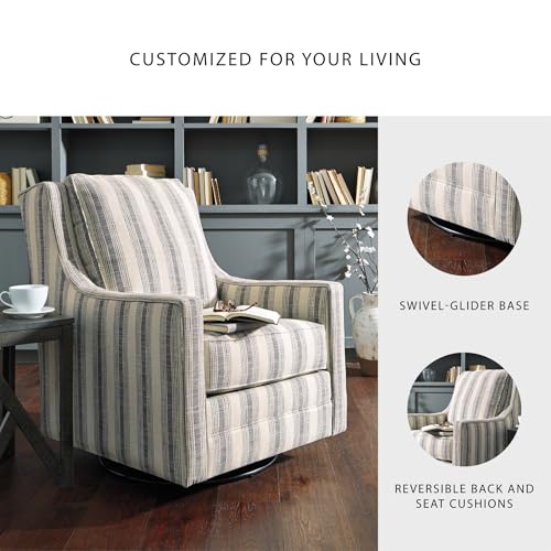 Signature Design by Ashley Kambria Striped Upholstered Swivel Accent Glider Chair, Ivory & Black Signature Design by Ashley