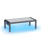 Bestier Aluminum Patio Coffee Table with LED, Rectangle Outdoor Side Table with Marble Texture Top, All-Weather Patio Furniture Dining Table with Waterproof Olefin Bag, Anti-Slip, Backyard, Balcony Bestier