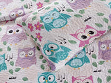 Kids Zone Collection Bedspread Set wls Pink Purple Aqua Blue Singing Owl Music Notes Hearts Flower Leaves for Girls/Teens Multi-Color New # Owl (Full/Queen) Kids Zone Home Linen