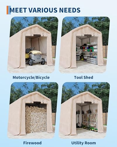 7X10 FT Heavy-Duty Portable Outdoor Storage Shed with Roll-Up Zipper Door & Vent, 240g Waterproof Carport Storage Shelter, UV-Resistant Canopy for Motorcycle, Firewood, Tools -Gray ﻿ ActiveTrail