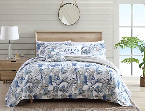 Tommy Bahama - California King Comforter Set, Soft Woven Bedding with Matching Pillowcases & Bed Skirt, Medium Weight for Year Round Comfort, 4 Piece Bed Set (Raw Coast Blue) Tommy Bahama
