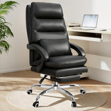 Holiwei Office Chair with Footrest, Big and Tall 400lbs Executive Desk Chair with Thickened Lumbar Support Pillow, High Back PU Leather Reclining Computer Chair, Ergonomic Swivel Task Chair, Black Holiwei