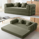 QQR Sleeper Sofa, Comfy Convertible Folding Couch-Futon-Corduroy Fabric Sleeper Sofa Bed with 2 Pillow, Removable Soft Cushion for Small Living Room Dorm/Bedroom/College/Office (Light Green) QQR
