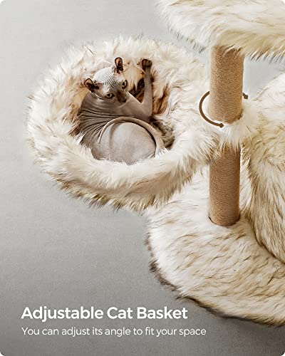 Feandrea Modern Cat Tree, Wood Cat Tower for Large Cats up to 22 lb, 48.4-Inch Luxury Cat Condo with Scratching Post, Perch, Cave, Basket, White UPCT144W01 - WoodArtSupply